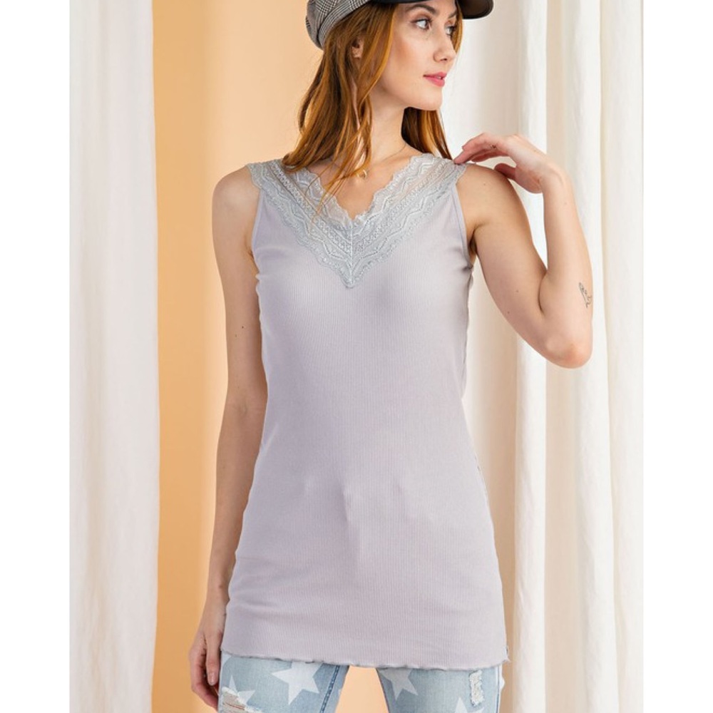 Last3️⃣ Fall Rib Knit Tank Layering Lace Summer Tops Sleeveless Tops - Picture 2 of 6